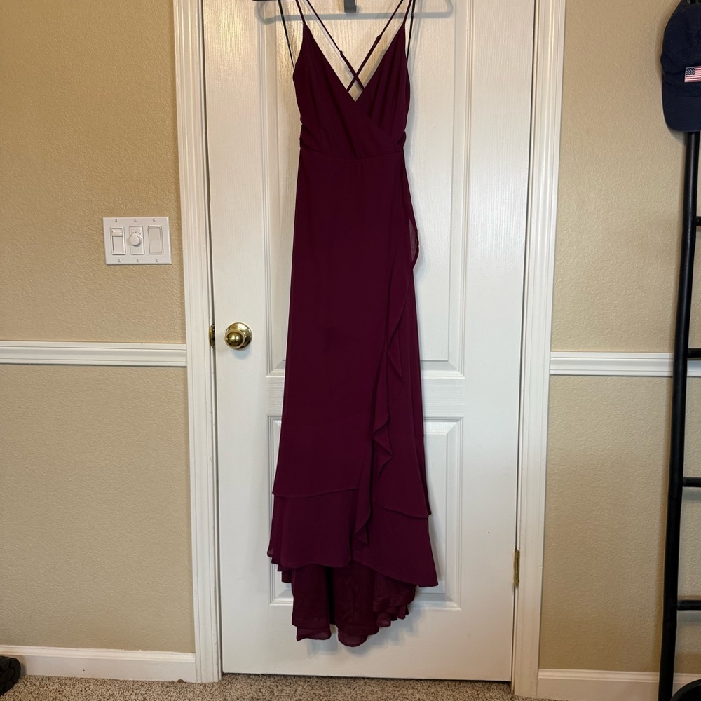 Lulu's In Love Forever Burgundy Lace-Up High-Low Maxi Dress